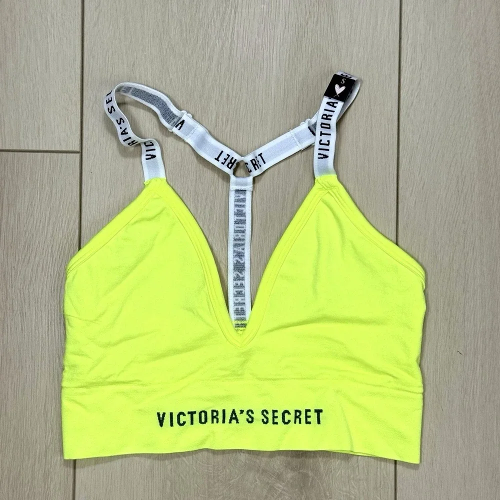 Victoria's Secret‎ Size Small Sport Neon Yellow Logo Band Racerback Sports Bra